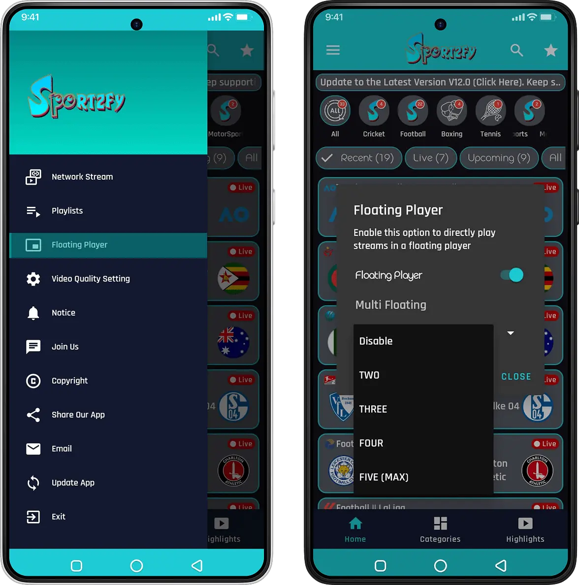 Sportzfy Floating Player Sportzfy Floating Player